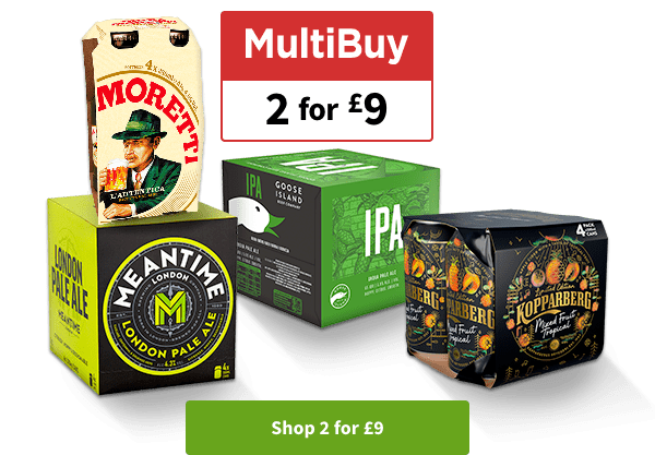 MultiBuy: beer & cider multi-packs 2 for £9