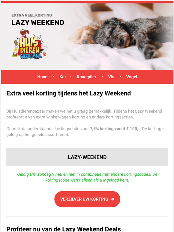  Lazy Weekend: 7,5% korting op alles voor uw huisdier