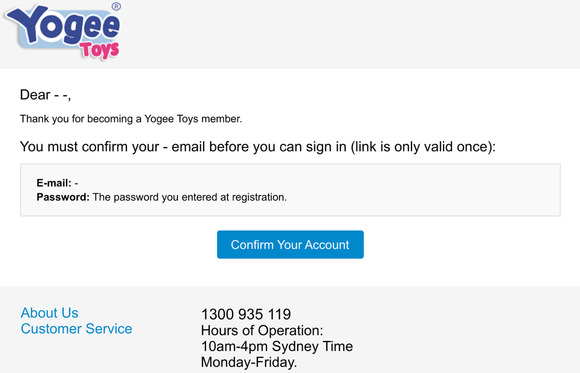 Please confirm your Yogee Toys account