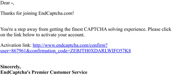 Please confirm your EndCAPTCHA.com account
