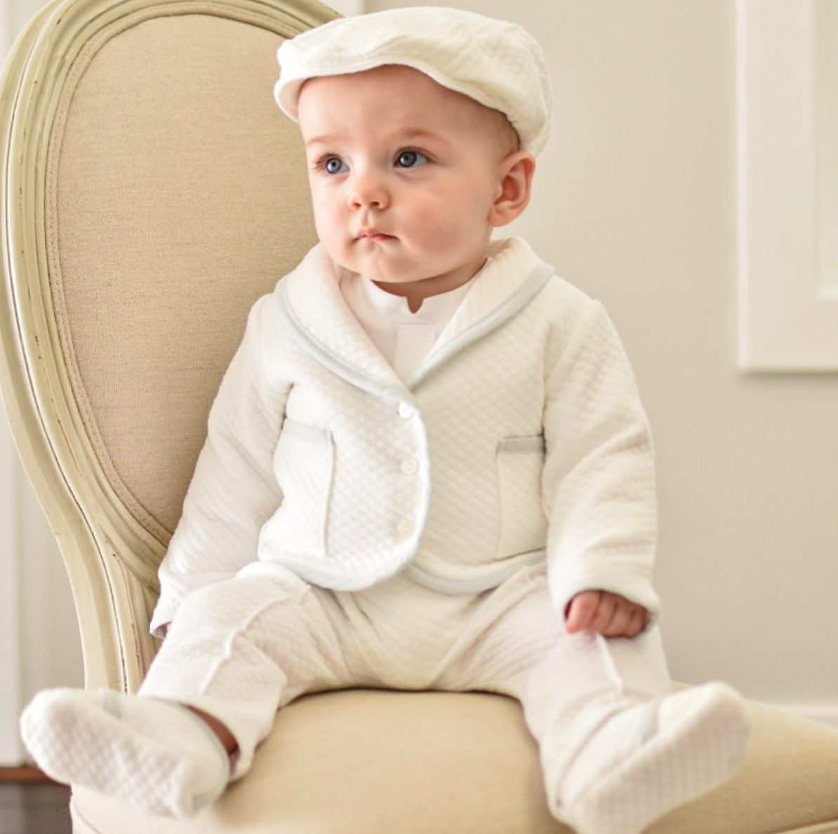 Baby boy in christening outfit
