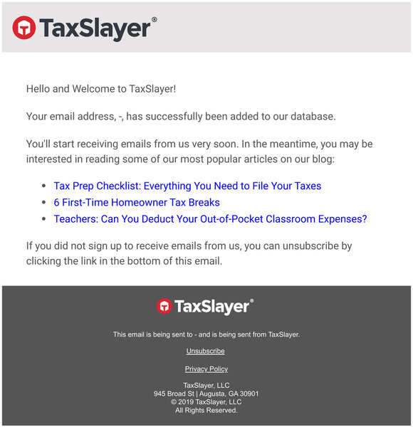 Your subscription to TaxSlayer emails