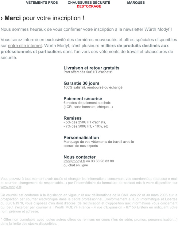 Votre inscription  la newsletter de MODYF est valide