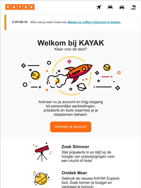 Welkom bij KAYAK, bevestig je account.