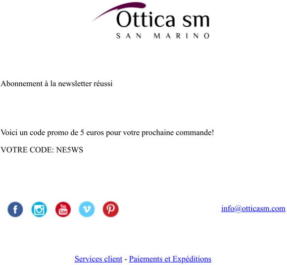 Ottica SM: Ottica SM - Newsletter subscription confirmation | Milled
