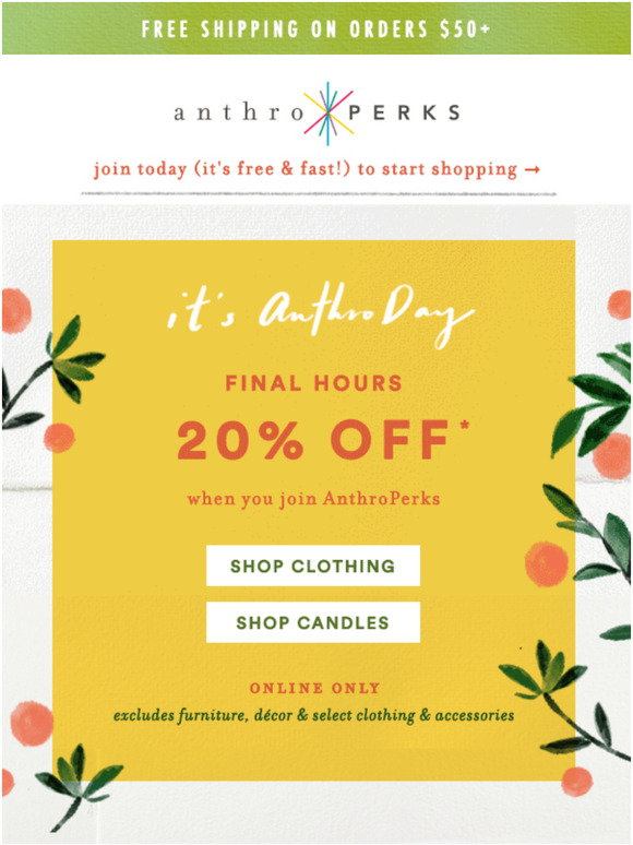 Anthropologie Email Newsletters Shop Sales, Discounts, and Coupon Codes