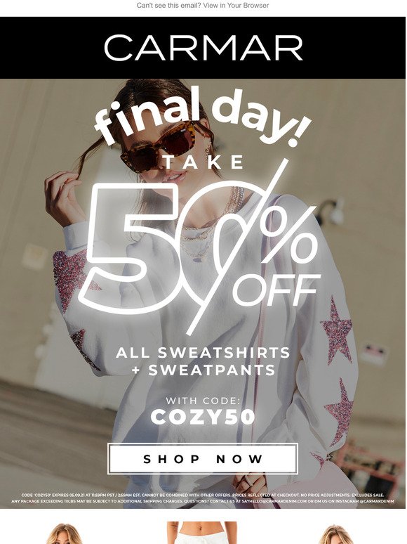 Final Day! Take 50% OFF All Sweatshirts and Sweatpants