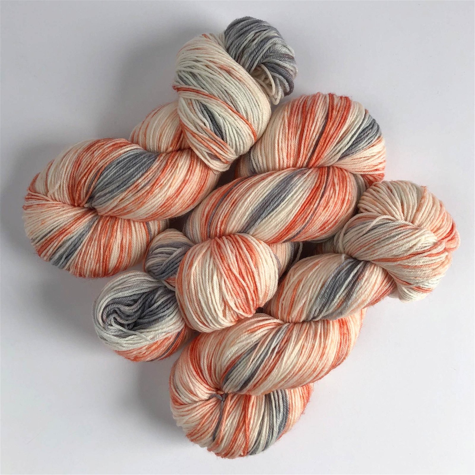 Deep Coral, Gray and White Fingering weight yarn 