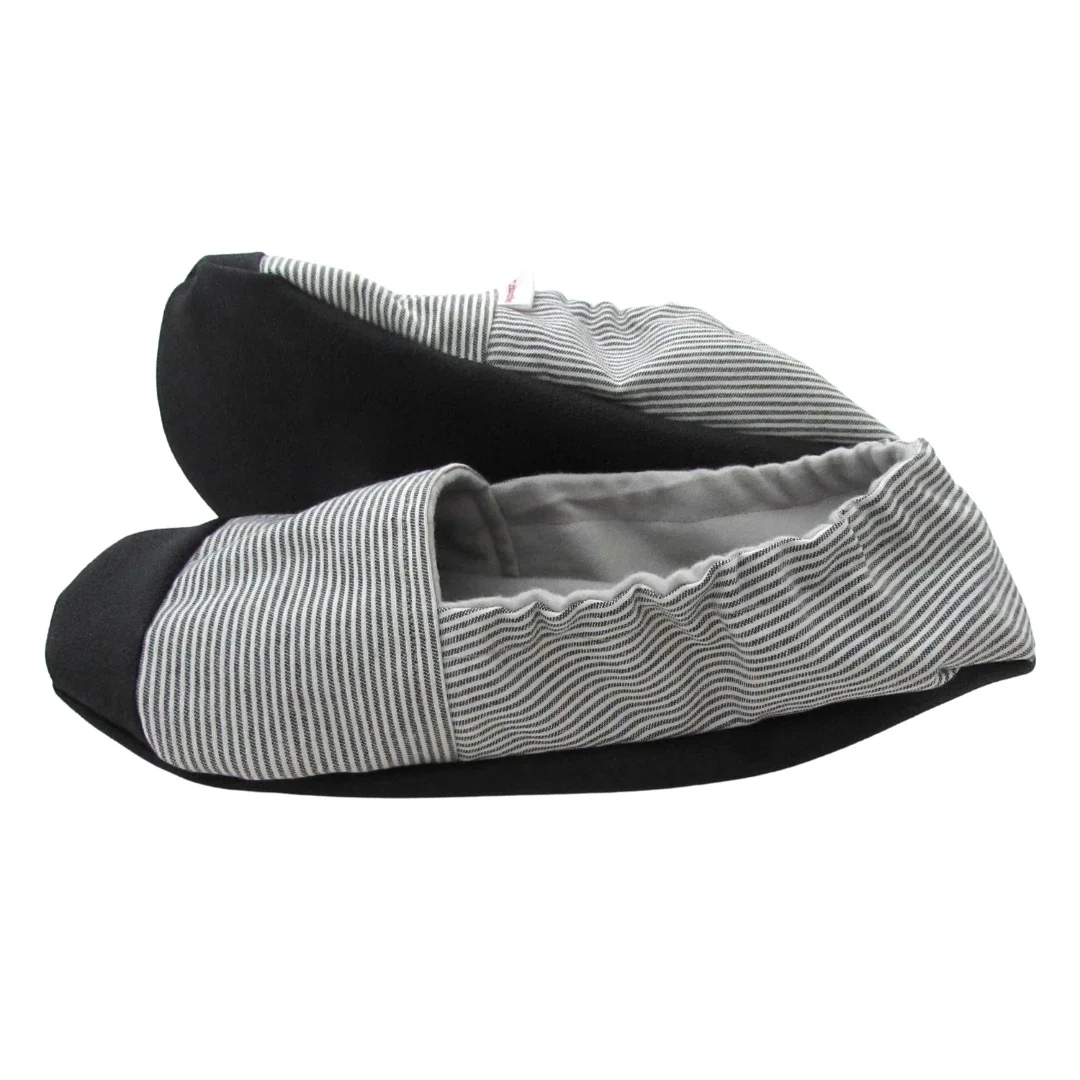 Image of Navy and Cream Stripe Canvas Youth Slippers