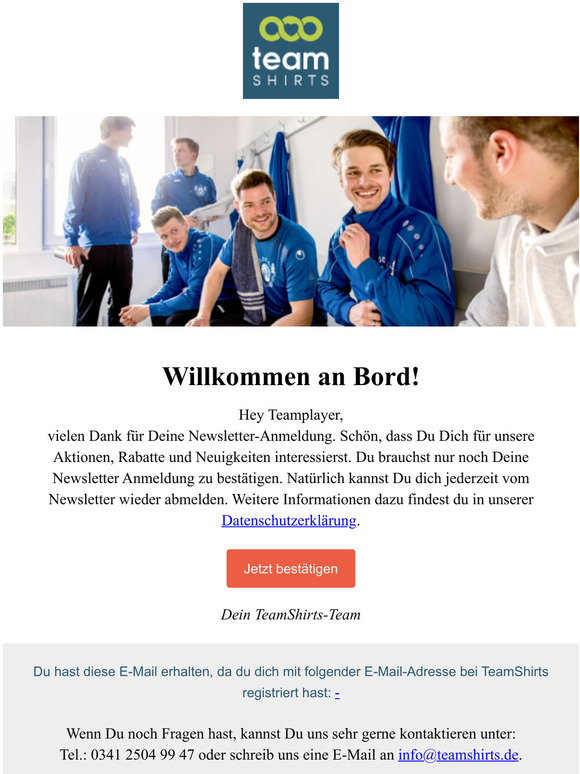 TeamShirts: Newsletter-Besttigung
