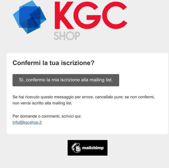 KGCSHOP: Confermi la tua iscrizione?