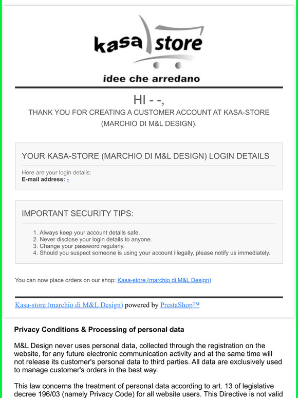 [Kasa-store (marchio di M&amp;L Design)] Welcome!