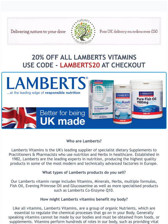 20% OFF ALL LAMBERTS VITAMINS TODAY