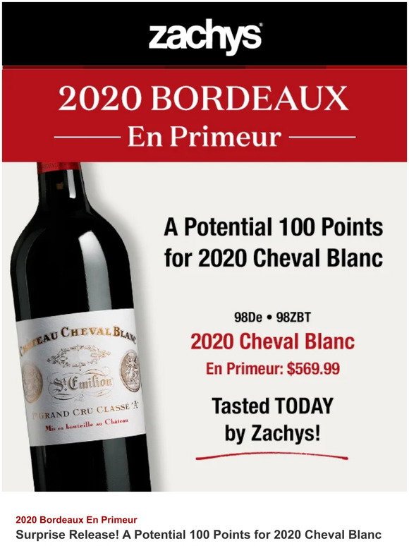 Zachys Wine Liquor Surprise En Primeur Release A Potential 100 Points For Cheval Blanc Milled