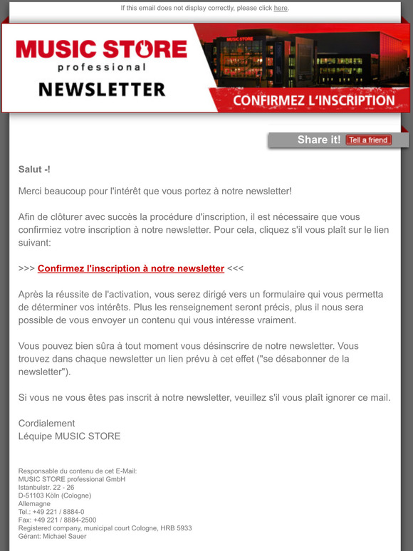 Veuillez SVP confirmer votre inscription  notre newsletter