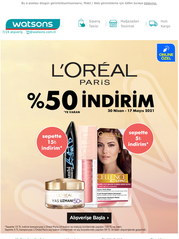 L'oreal Paris rnlerinde Sepette Ek 5 TL ve 15 TL ndirim!