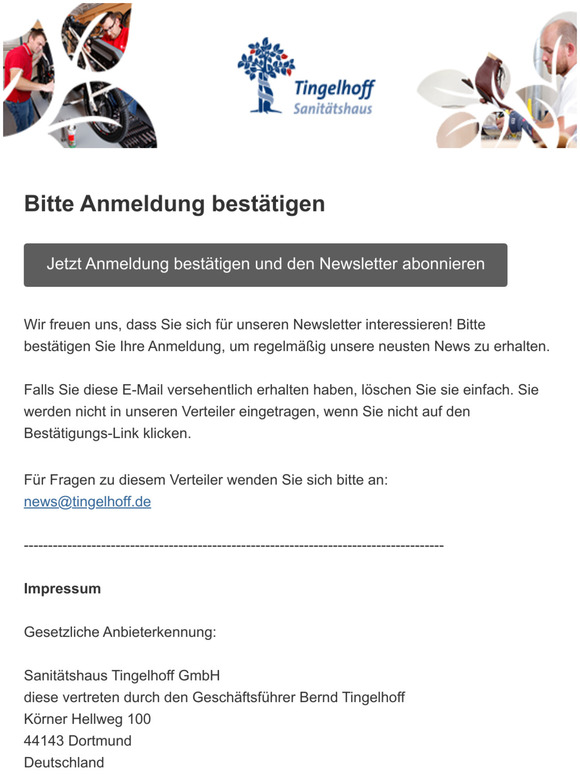Tingelhoff Newsletter: Bitte Anmeldung besttigen