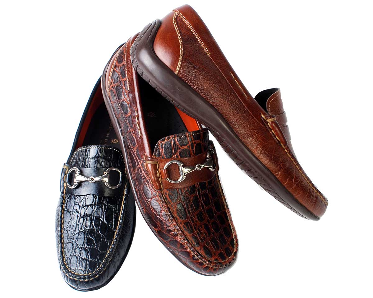 Monte Carlo Hand Finished Alligator Grain Leather Horse Bit Driving Loafers  - Chestnut