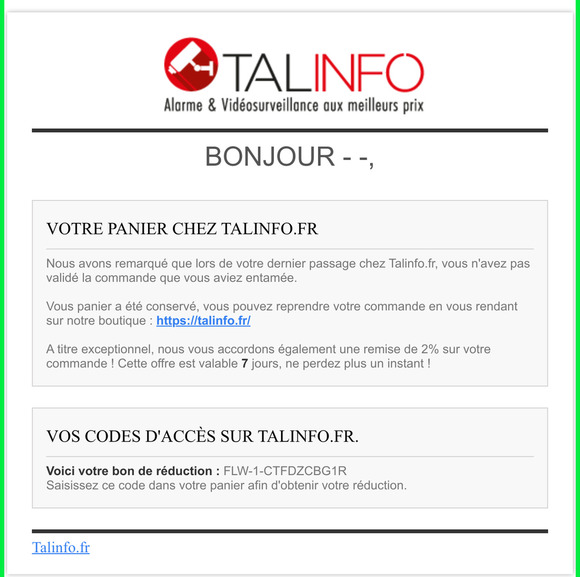 [Talinfo.fr] Your cart and your discount