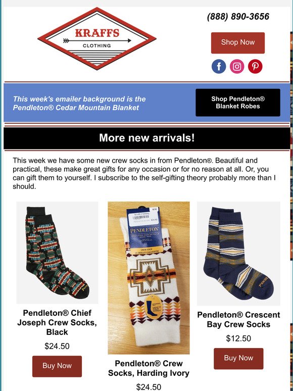 New Pendleton Socks!