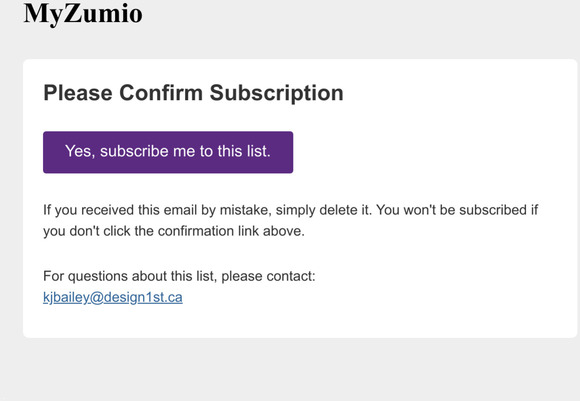 MyZumio Website Contacts: Please Confirm Subscription