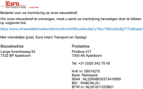 Nieuwsbrief abonnementbevestiging