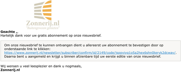 Nieuwsbrief abonnement bevestiging