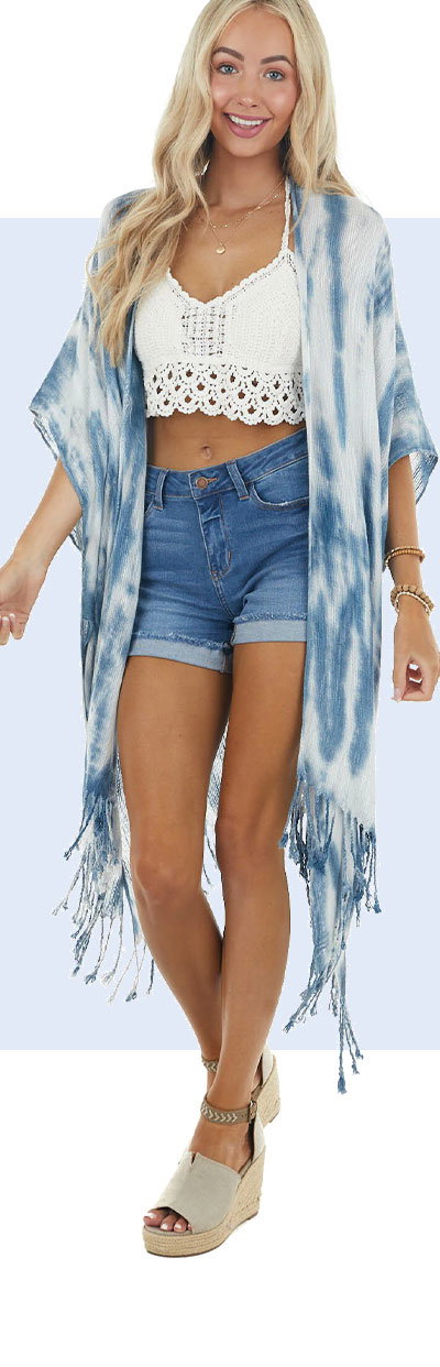 Ocean And Cloud Tie Dye Soft Woven Shawl With Fringe Details