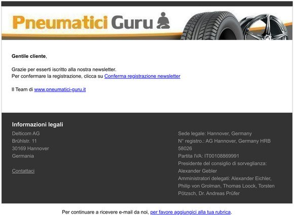 Conferma registrazione newsletter - https://www.pneumatici-guru.it