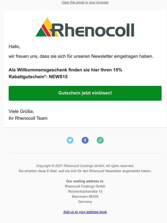 Willkomen beim Rhenocoll Newsletter!
