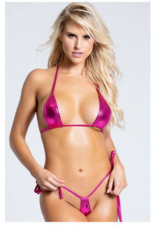 METALLIC PINK MICRO TRI TOP AND G-STRING