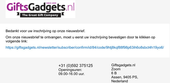 Nieuwsbrief abonnementbevestiging