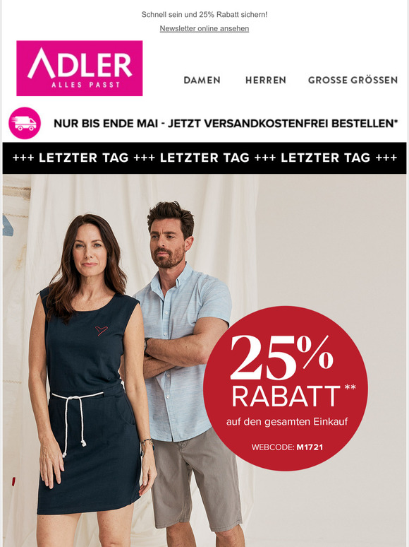 Adler Moden 25 auf Ihren Einkauf Nur noch heute! Milled