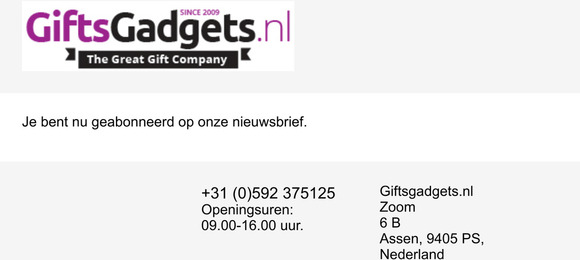 Nieuwsbrief inschrijving gelukt