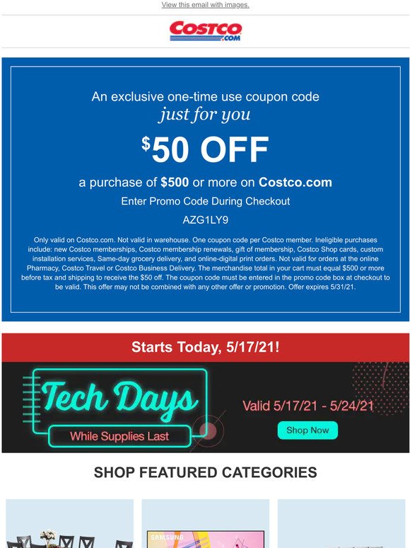 Costco Exclusive Code Get 50 OFF An Order of 500 or More on Costco