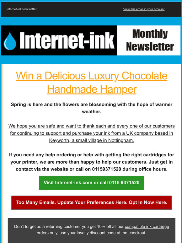 Monday Madness Win a 150 Chocolate Hamper. 10% Compatible Ink Discount. Internet-ink