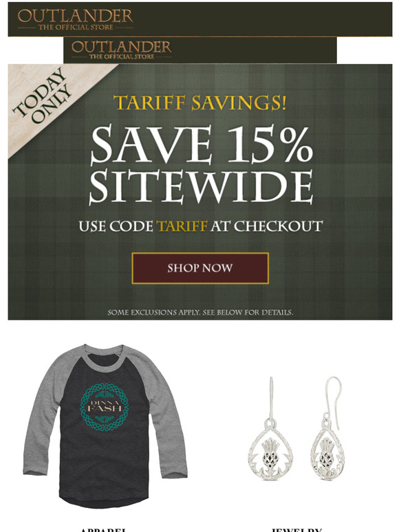 Tariff Savings - Save 15% off Sitewide!