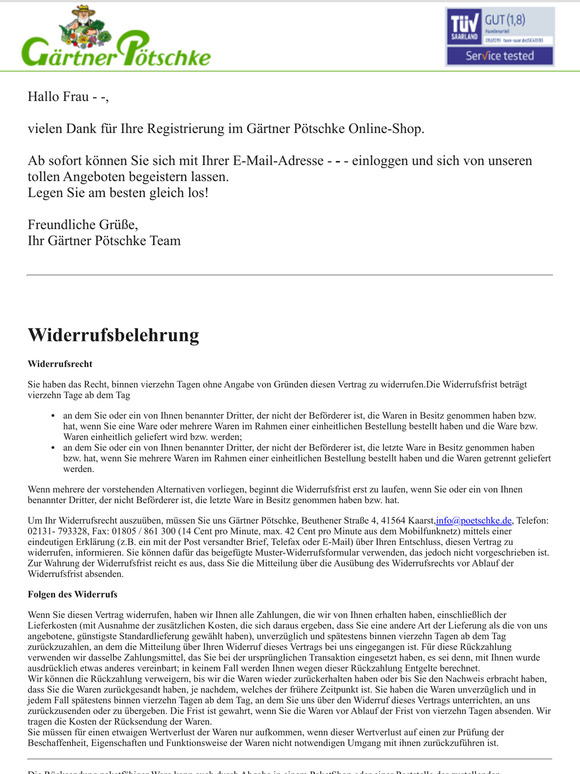 Vielen Dank fr Ihre Registrierung bei Grtner Ptschke