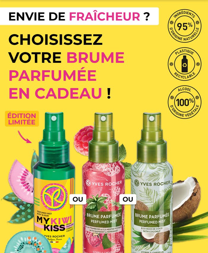 Brume Parfumée Corps & Cheveux Framboise Menthe Poivrée - Yves Rocher