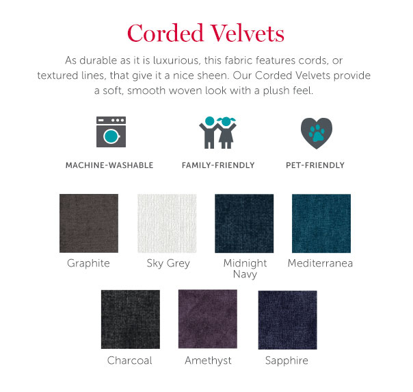 Shown in Charcoal Grey Corded Velvet