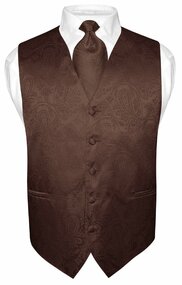 Men's Paisley Design Dress Vest & NeckTie BROWN Color Neck Tie Set for Suit Tux