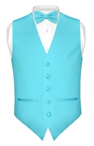 Mens SLIM FIT Dress Vest BowTie TURQUOISE AQUA BLUE Bow Tie Handkerchief Set