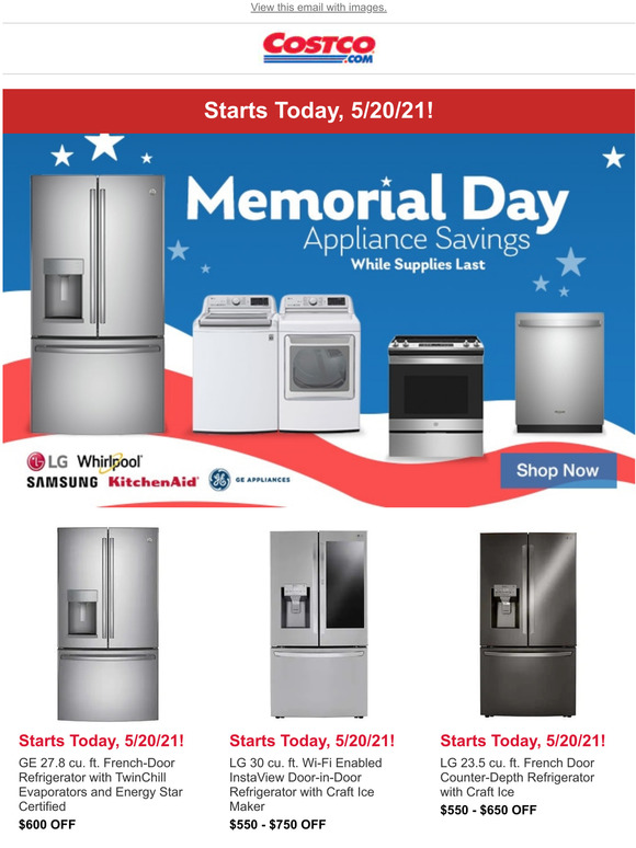 Costco Memorial Day Appliance Savings START TODAY! Save on LG