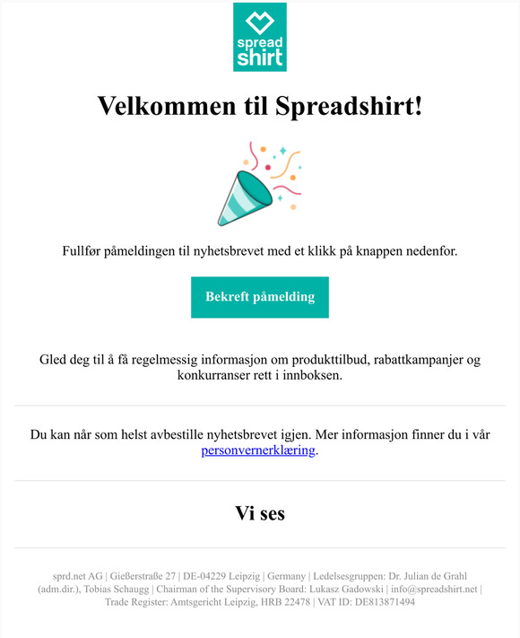 Velkommen til Spreadshirts nyhetsbrev
