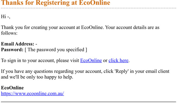 Thanks for Registering at EcoOnline