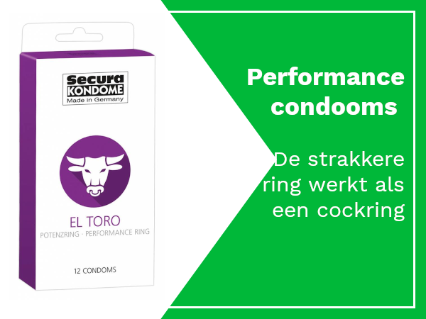 Performance condooms. De ring van het condoom werkt als een cockring, waardoor je erectie langer aanhoudt..