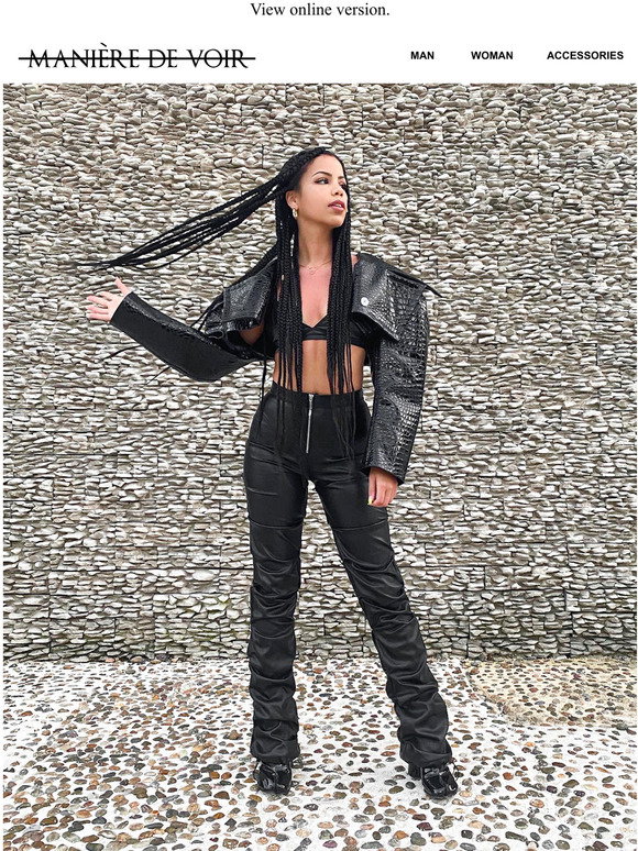 Tacked Leather Flared Trousers 