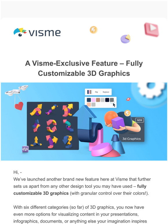 Visme: A Visme-Exclusive Feature Fully Customizable 3D Graphics | Milled