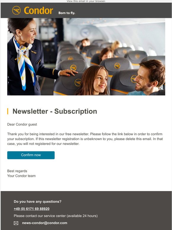 Confirmation of Condor newsletter subscription