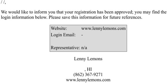 Lenny Lemons Registration Approval
